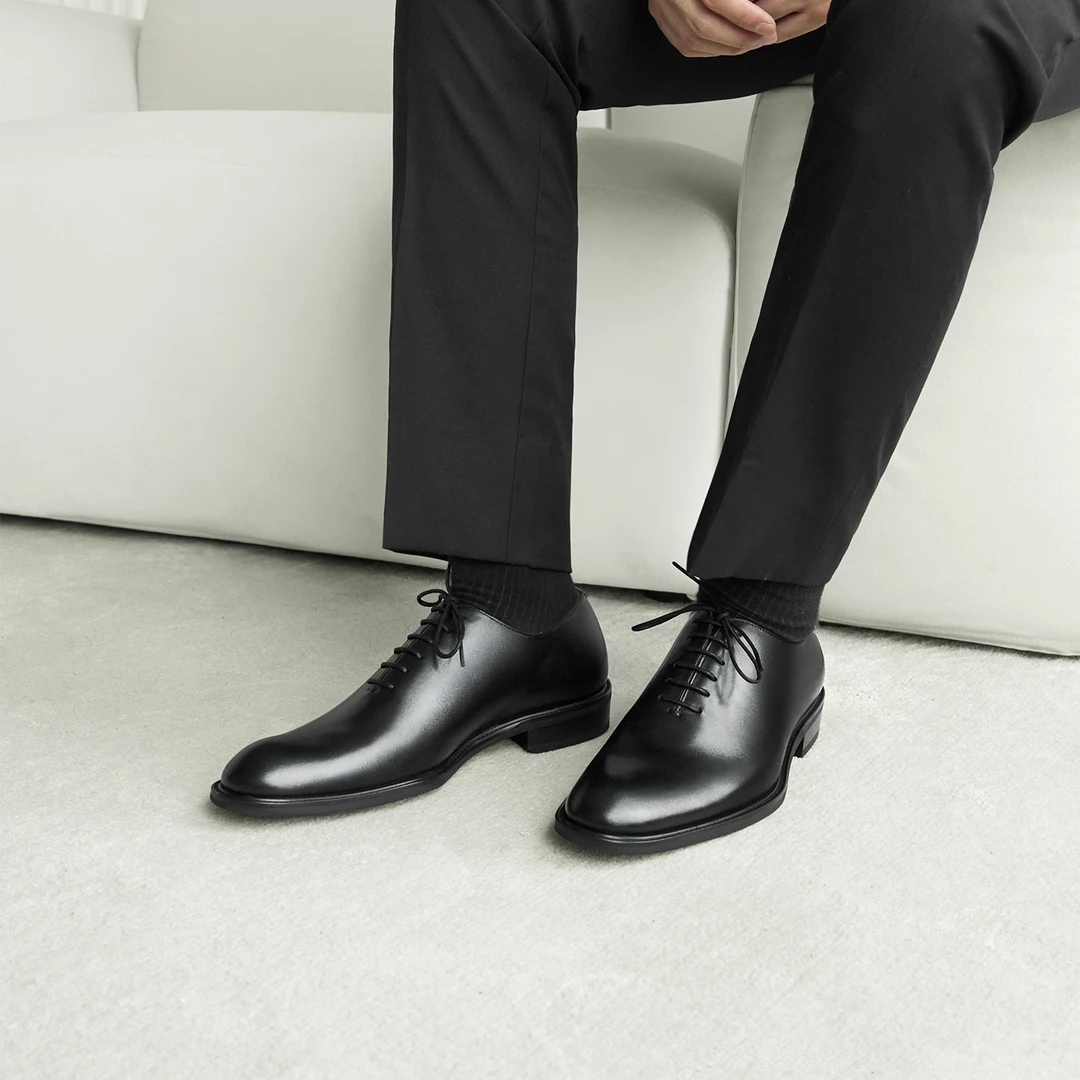 ThomWills牛津鞋男英伦黑色整张皮真皮皮鞋男士商务正装夏季