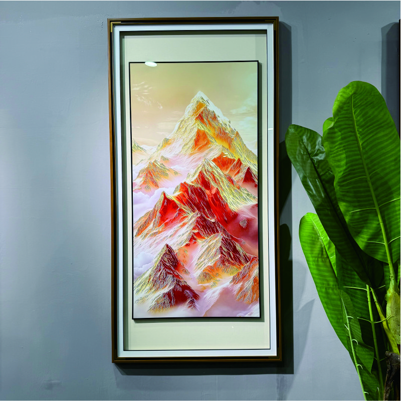 铜板雕刻金山高峰高端中式玄关装饰手工画入户走廊过道挂画