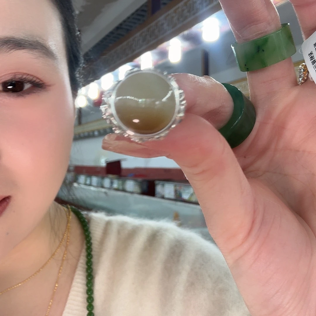 和田玉（糖玉）银S925镶嵌戒指