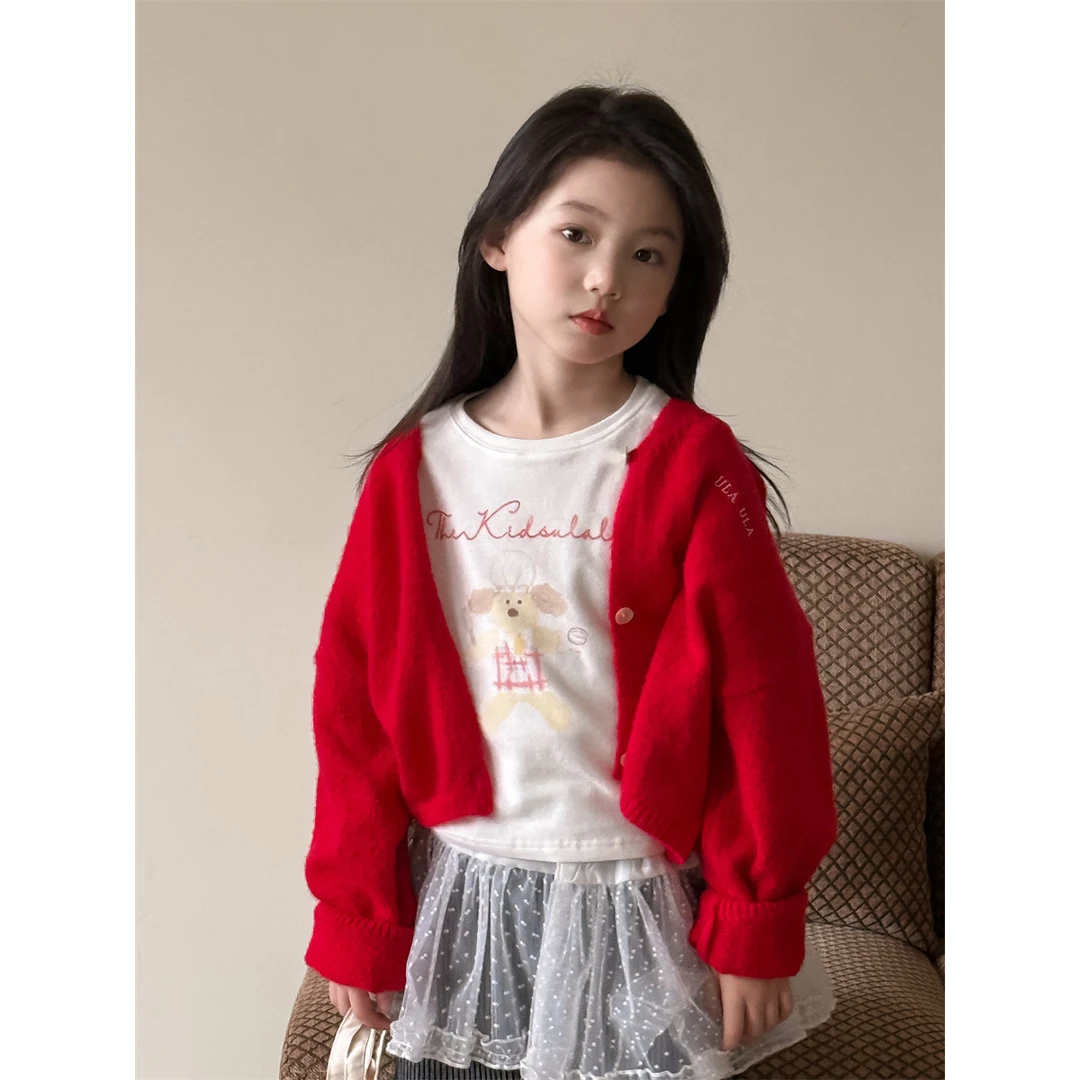 馨爸专属-71665-TBB女童针织开衫2025春季新款儿童韩系毛衣外套