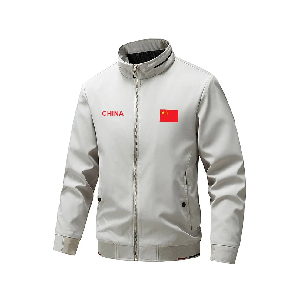 秋季国潮修身百搭红旗印花时尚行政商务美男士拼接水貂夹克