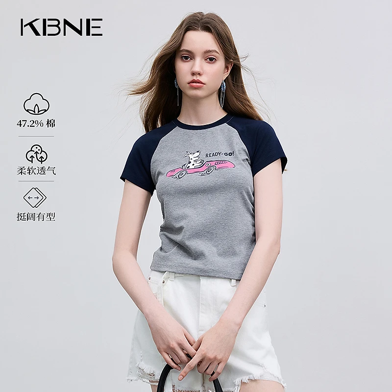1164【金拐子专属】KBNE2025新款夏季撞色印花百搭圆领t恤慵懒风上
