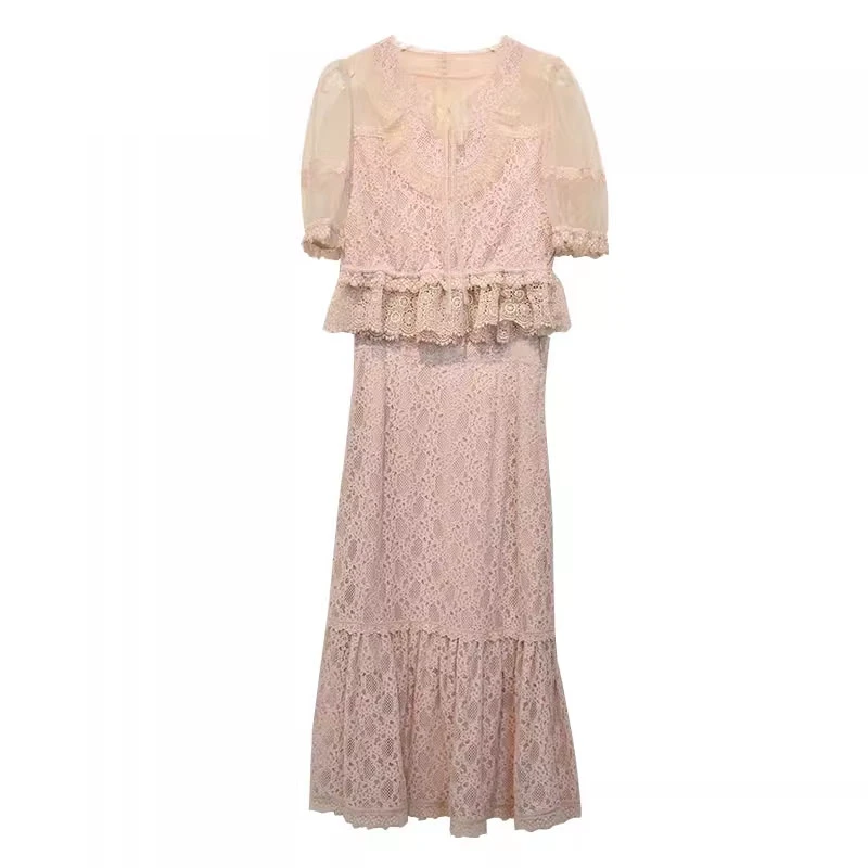 【万万专属】蕾丝套装法式上衣显瘦鱼尾裙套装XTZ009