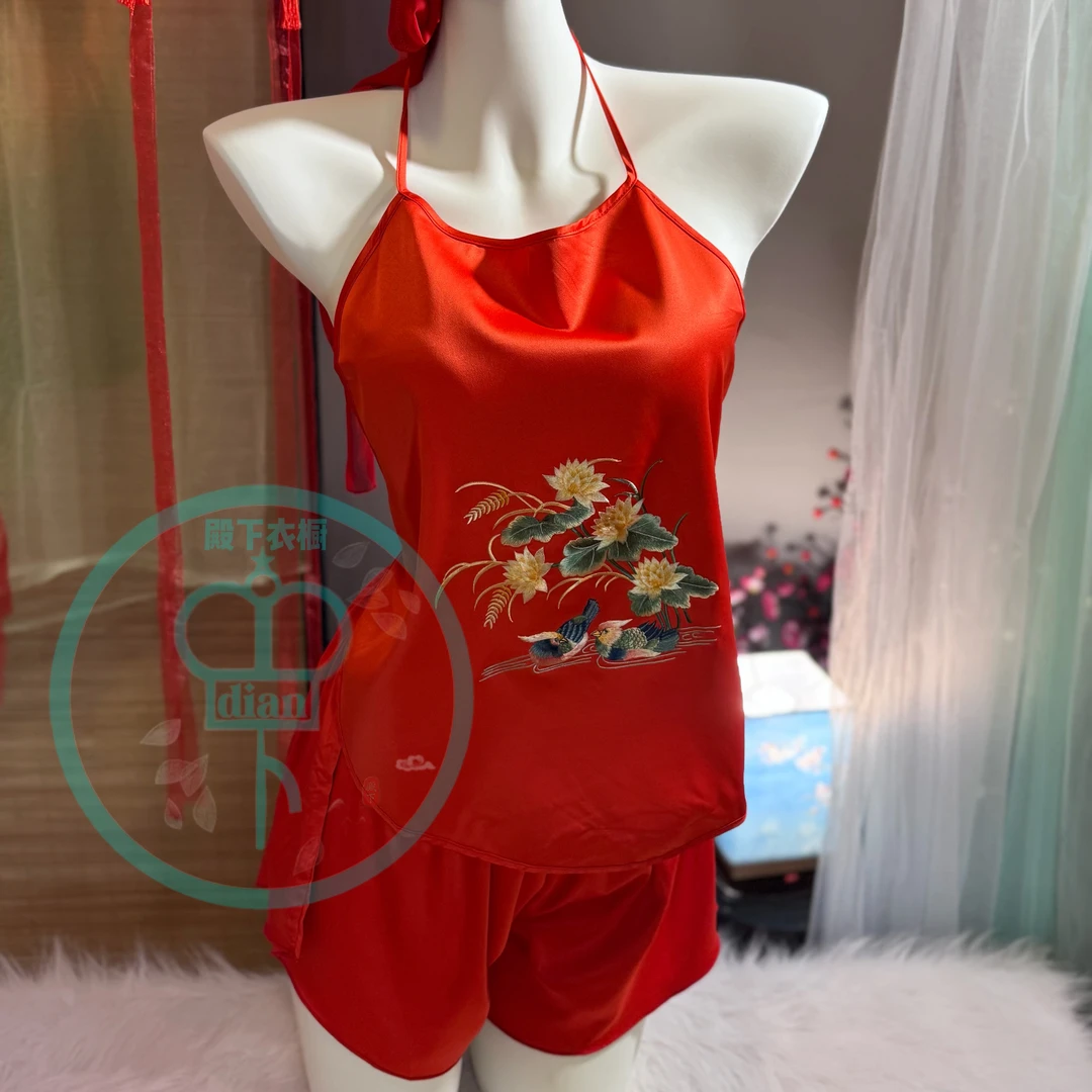 赤色鸳鸯肚兜苏绣肚兜重工刺绣肚兜中国风内衣女士家居服睡衣套装