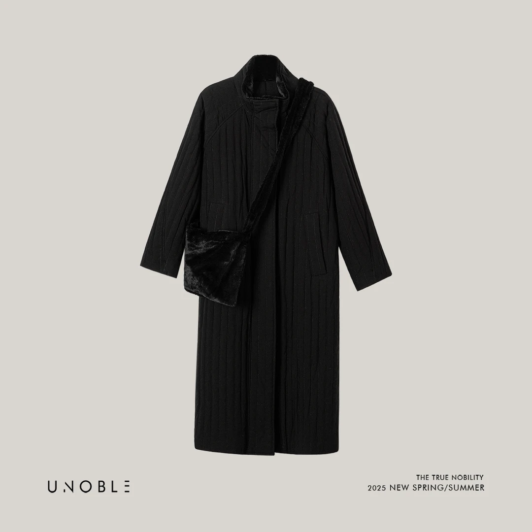 UNOBLE 2025 S/S【绒夜】黑色长款棉服外套  冬季新品