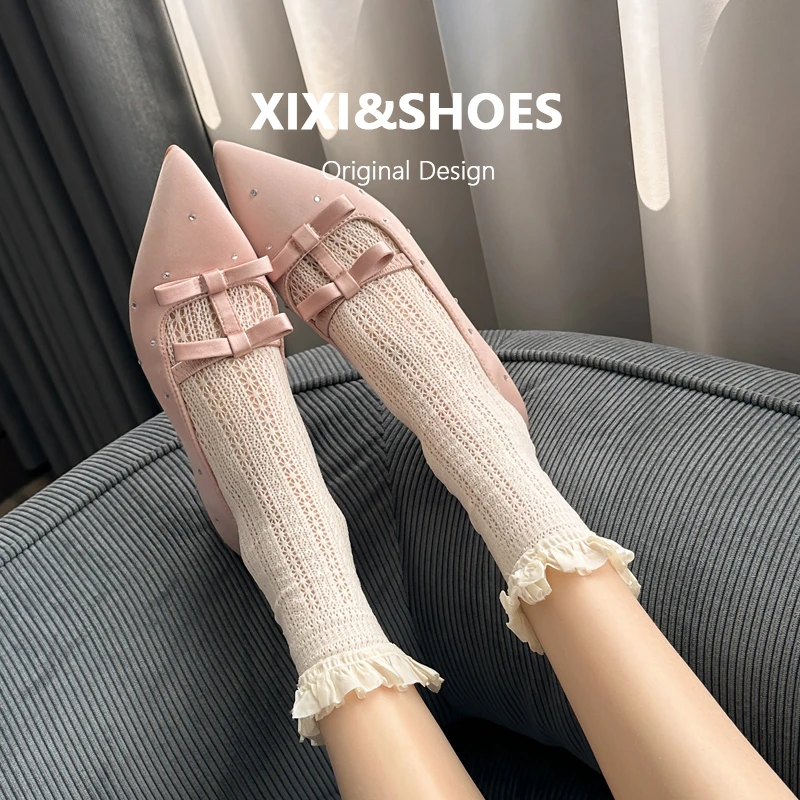 绸缎水钻玛丽珍鞋女2025春季新款内增高软底蝴蝶结百搭浅口单鞋女