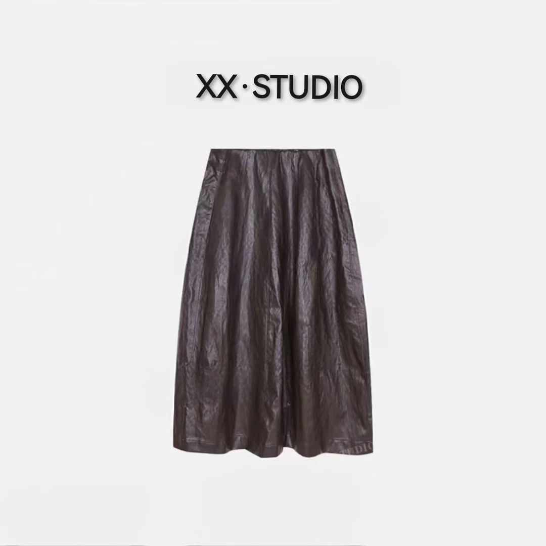 【SAN囍儿】皮半身裙女春秋新款高腰显瘦中长款裙子长裙5334