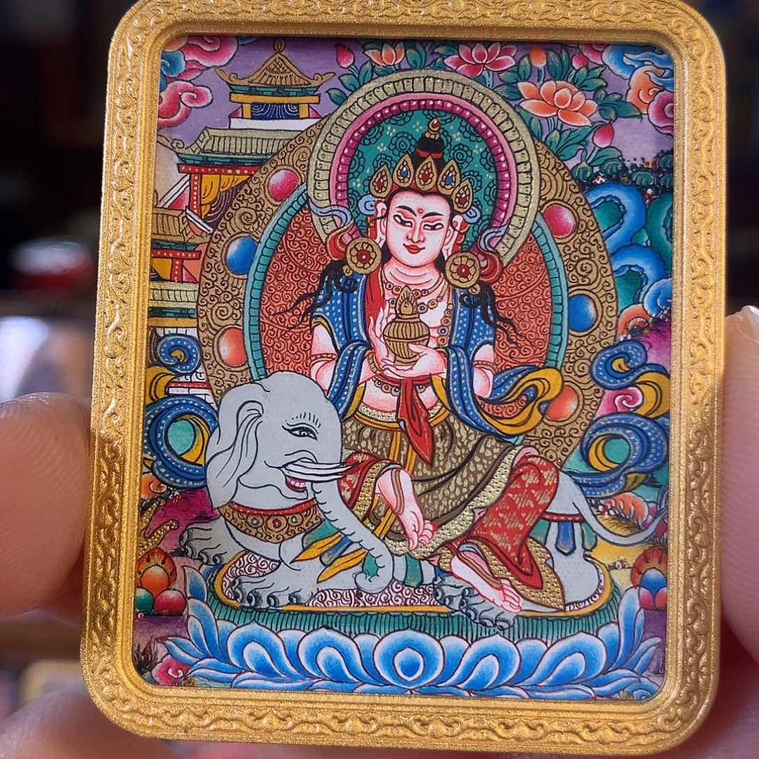 讲***人吊坠热贡纯手绘唐卡普贤