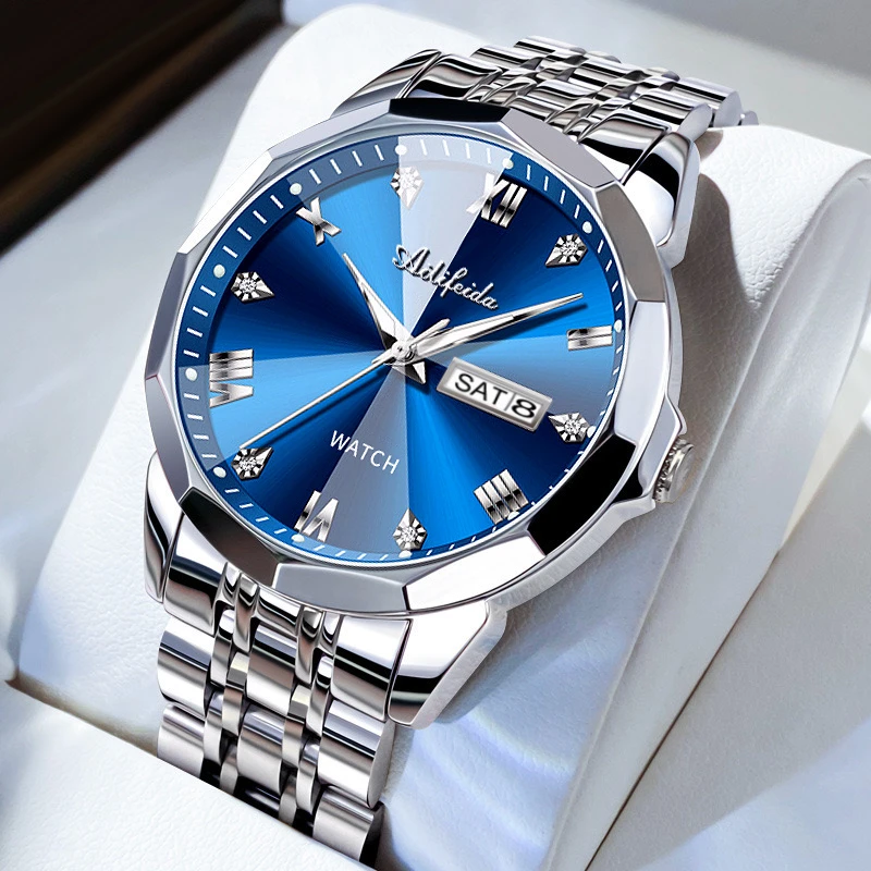 【专柜正品】指挥官蓝面男士手表时尚大气高端防水双日历男腕