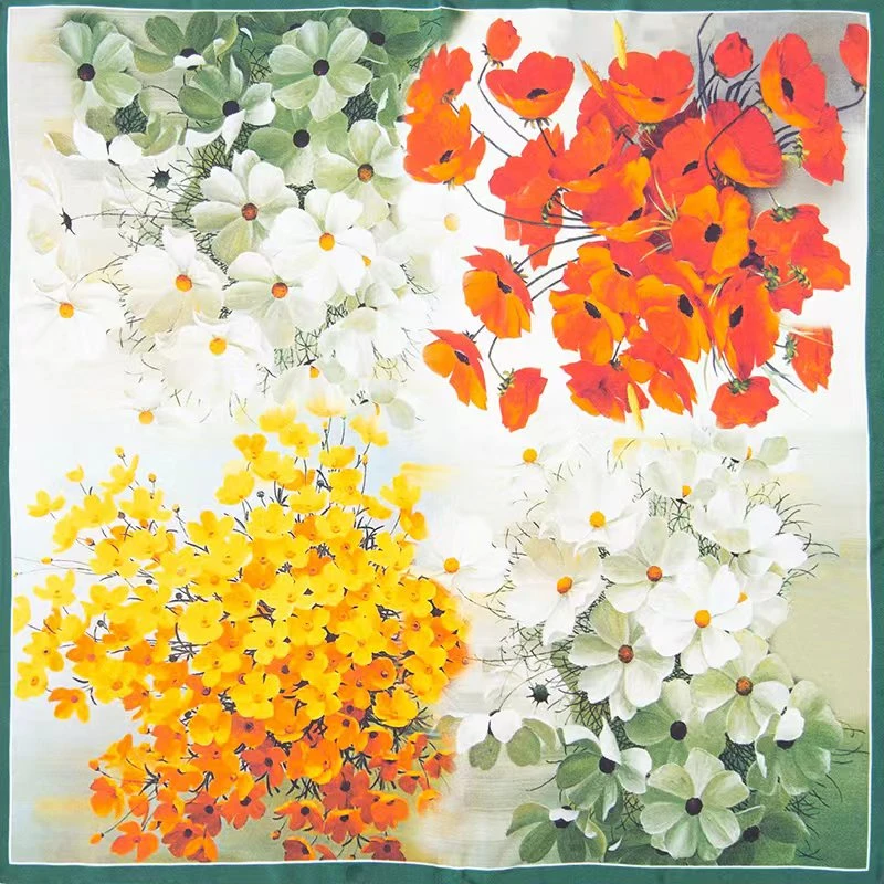 品牌100%桑蚕丝53cm春秋护颈香草之韵高档真丝小方巾丝巾女礼盒装