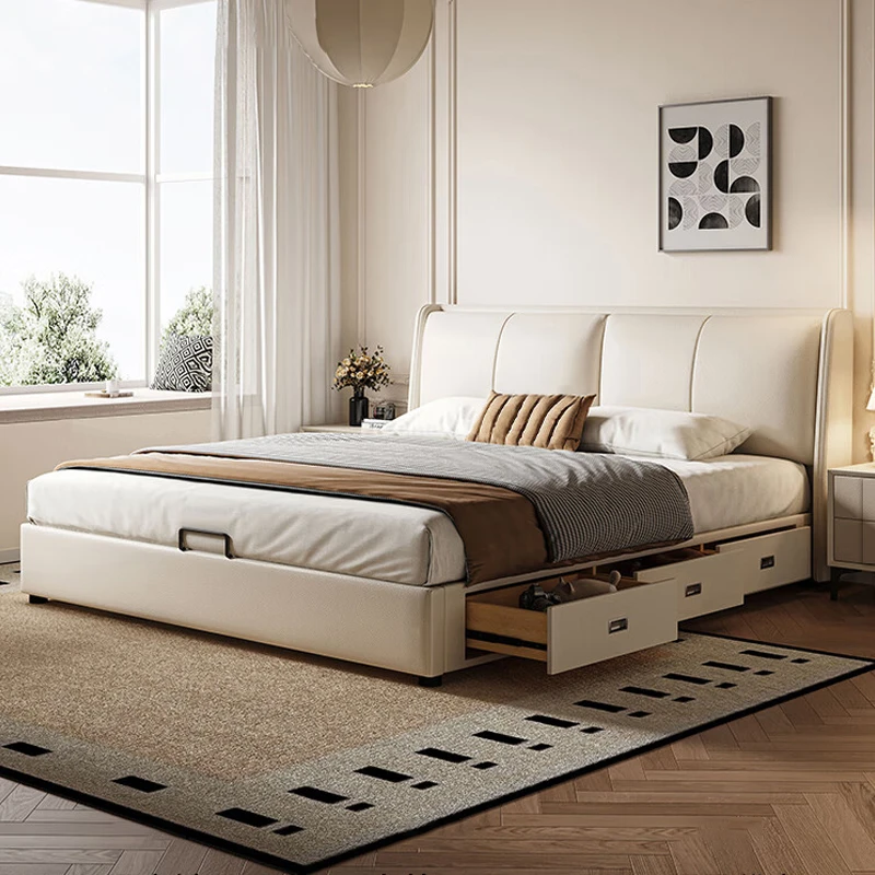 意式轻奢现代简约皮床双人大床高端软包婚床储物床皮艺主卧室