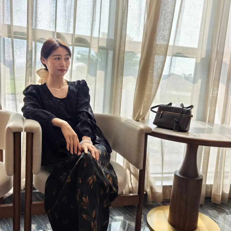 25姆米满分桑蚕丝桑波缎香云纱提花吊带连衣裙252154-3-4