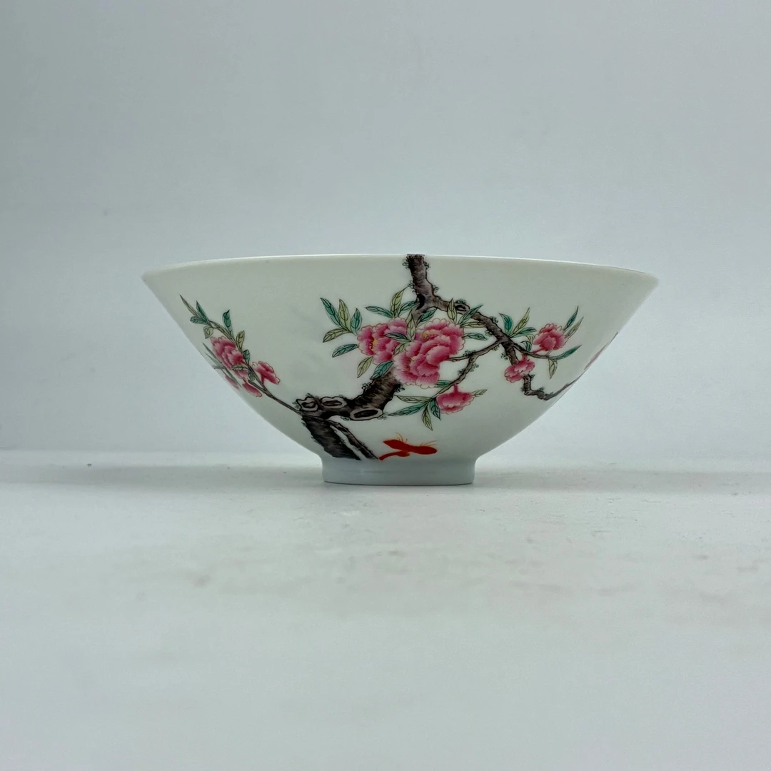 CY4民国·仿珐琅过枝花卉纹斗笠碗【古董拍卖】