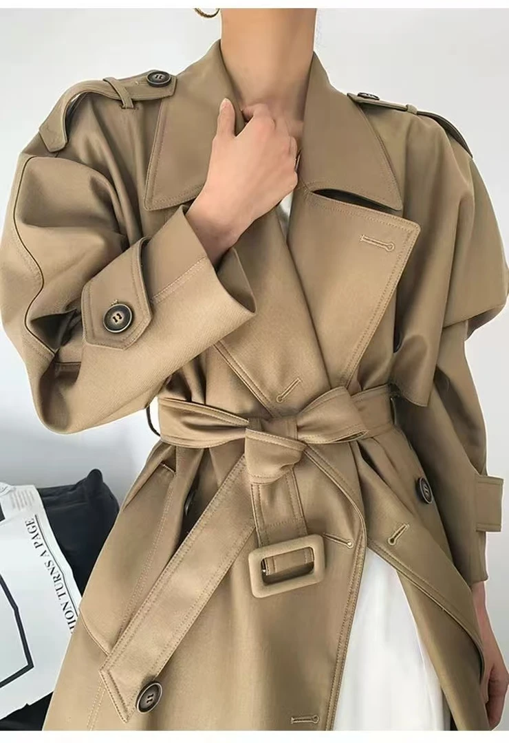 风衣外套女款新款高级感大翻领双排扣长款气质卡其色大衣