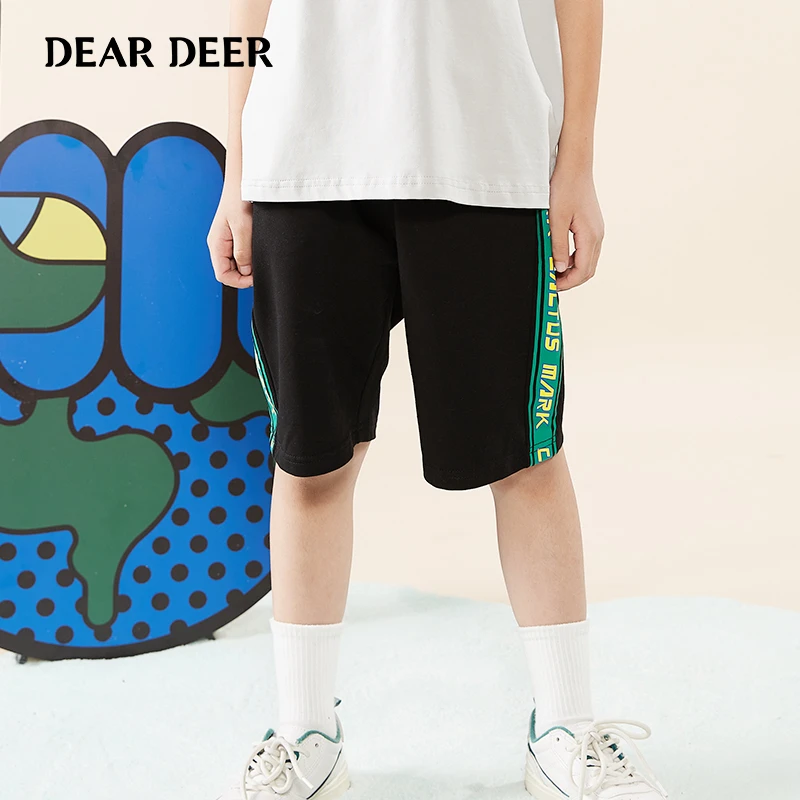 【断码清】迪迪鹿男大童夏季撞色印花条休闲针织中短裤C111DC22317