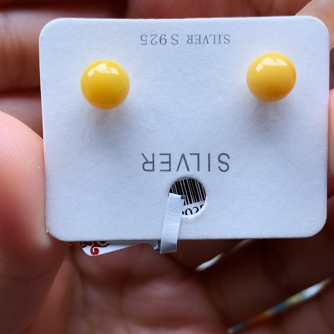 银S925镶嵌蜜蜡耳饰耳钉