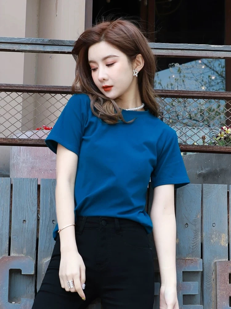 TX017夏季短袖t恤女简约百搭体恤修身显瘦纯色上衣