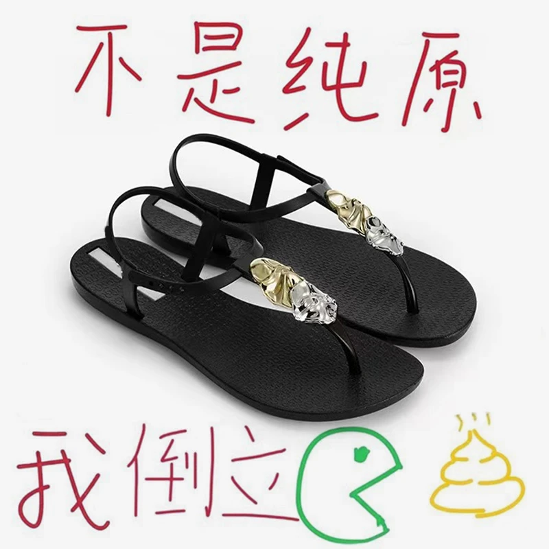正品高版本加密印章系列凉鞋女海边夏季平底法式沙滩鞋夹脚凉拖鞋