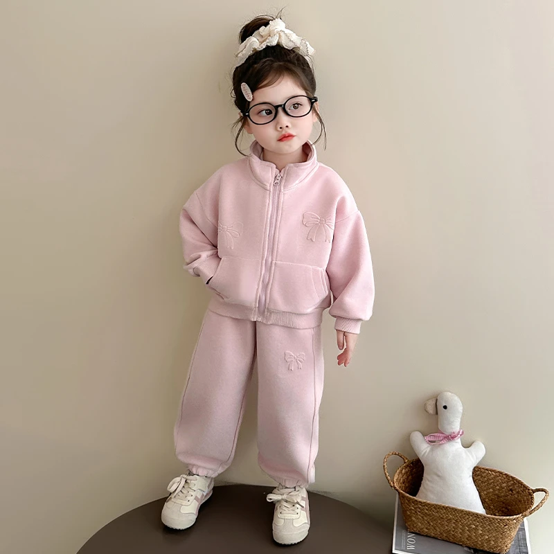 女童立领压花套装洋气儿童春秋季新款女宝宝休闲两件套小女孩时髦