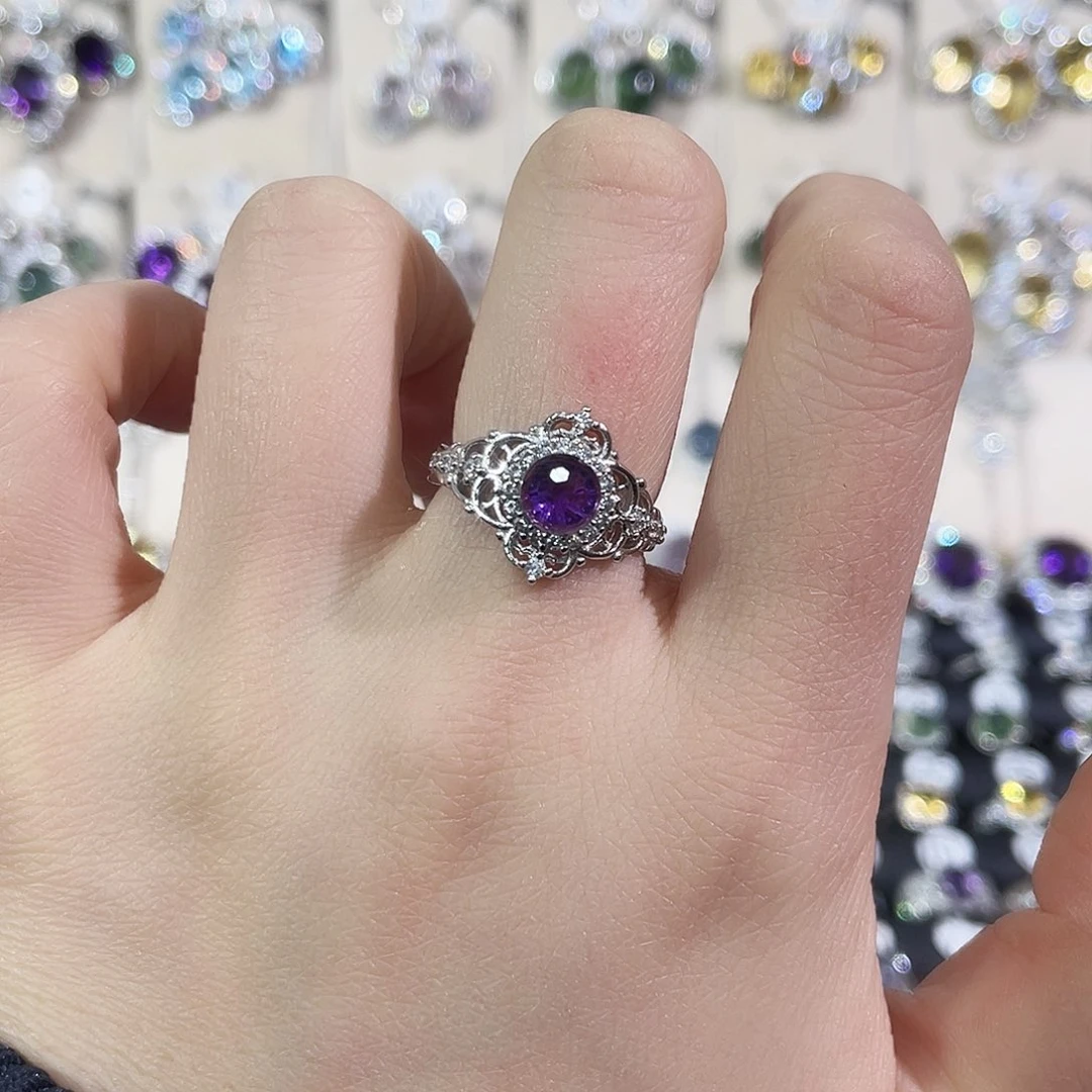银S925镶嵌戒指紫晶戒指