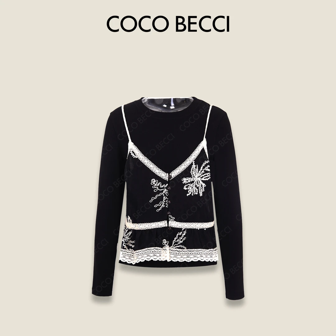 COCO BECCI【陌上花开】褐影蕾丝叠搭氛围感两件套CFXYC254080