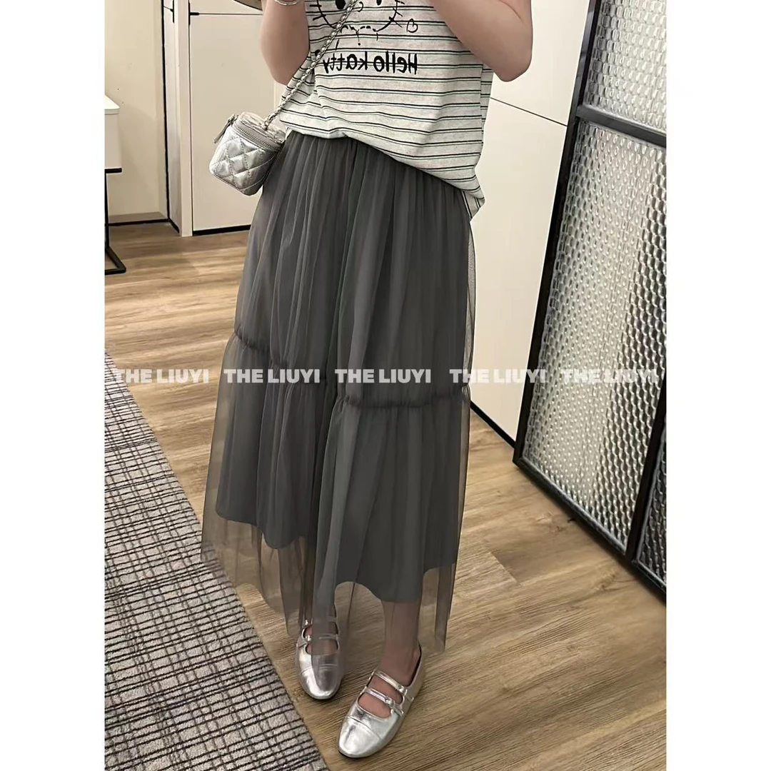 【LIUYI】垂感灰色显瘦纱裙半身裙53265