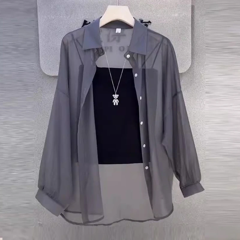 2025新款夏季休闲风防晒衣女薄款宽松透气防晒衫开衫衬衣外搭外套