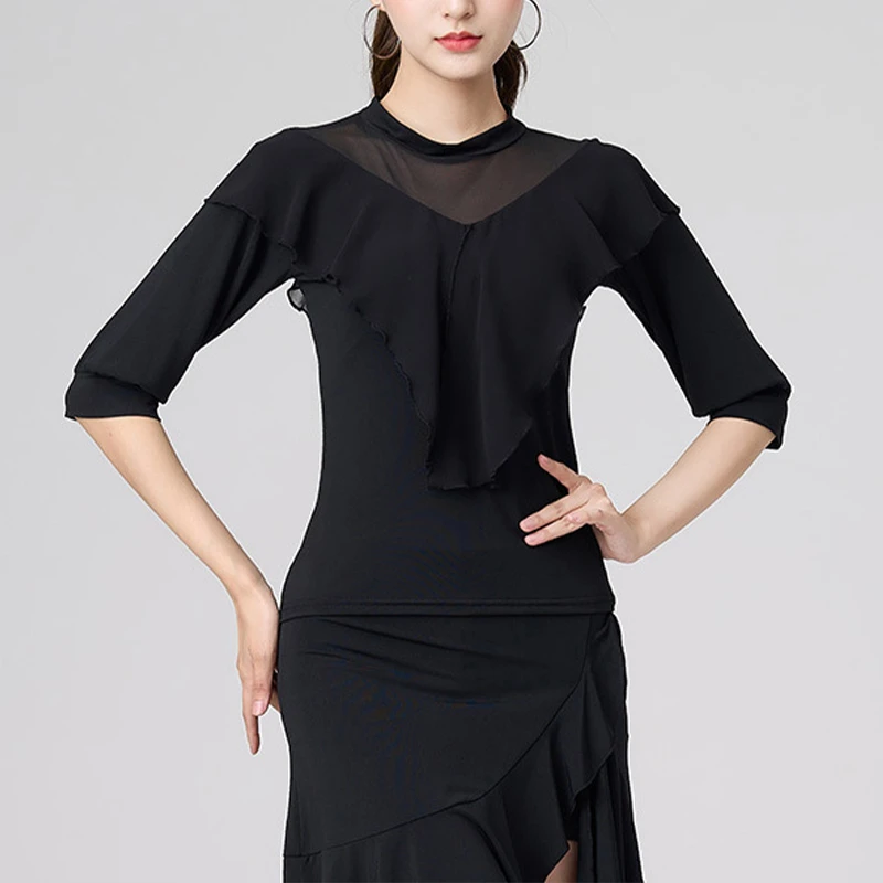 拉丁舞广场舞上衣女新款成人舞蹈练功服演出服摩登舞服