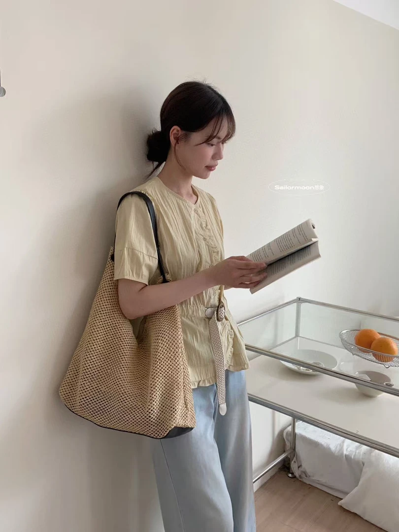 想象@51532 韩系甜美设计腰带花边小衫 6-5