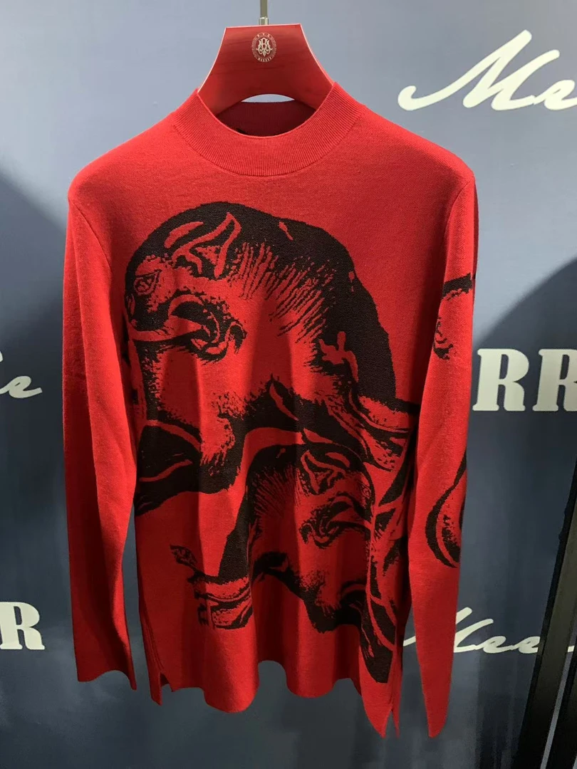 秋冬男士时尚高品质提花长袖半高领针织羊毛衫F001