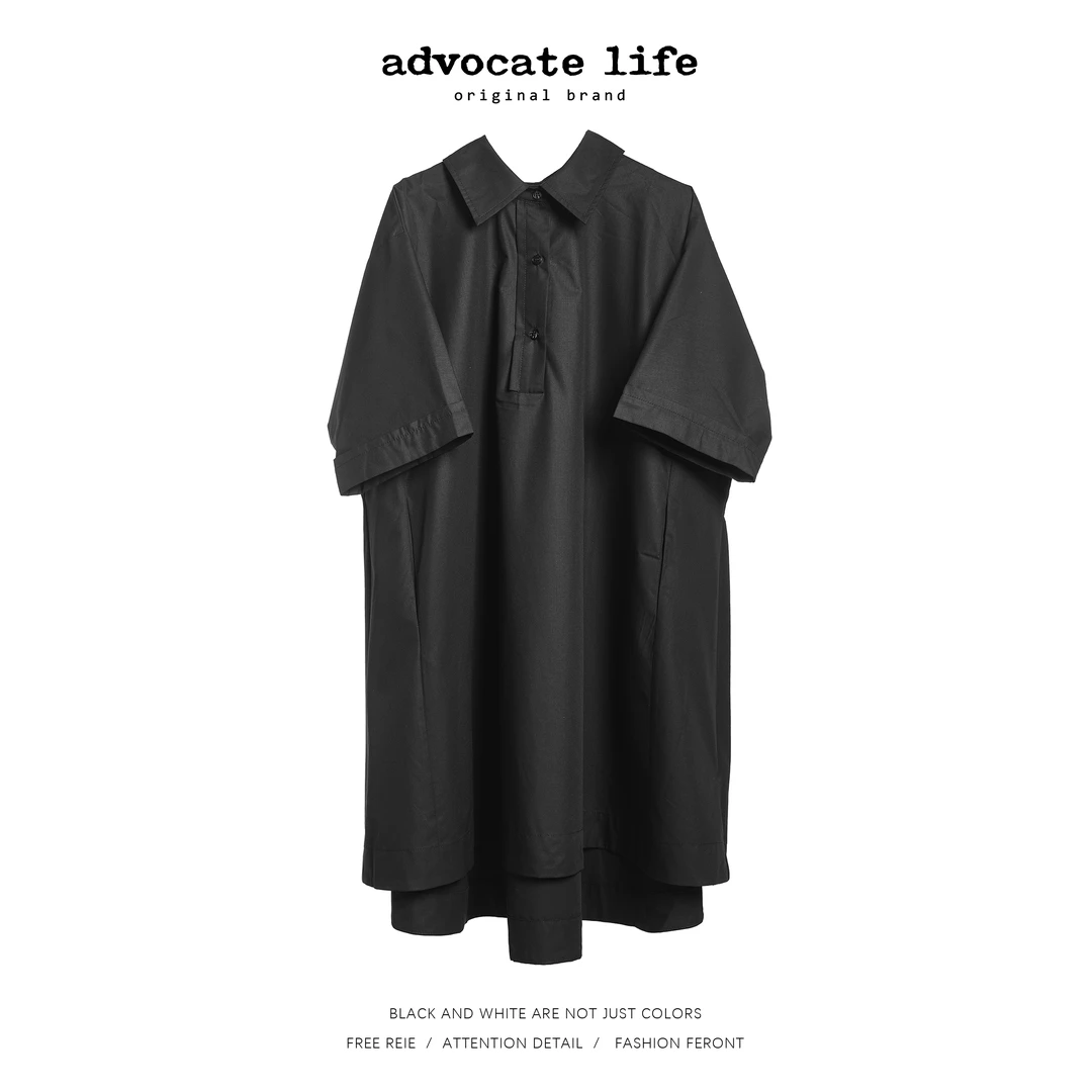 生活主张Advocatelife套头中袖翻领宽松连衣裙宽松腰裙子JQ152511