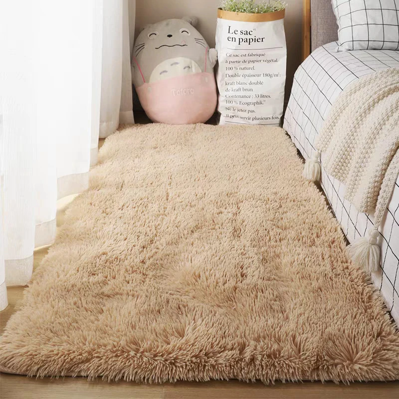 客厅地毯纯色床边地毯简约现代扎染丝毛卧室地毯床头床尾地垫飘窗