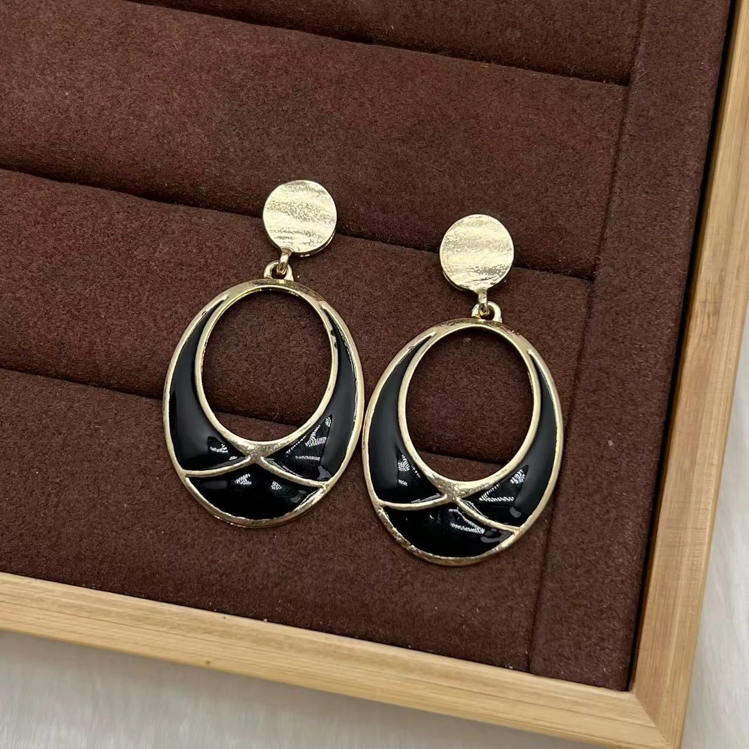 合金珐琅耳饰 远远（YY487）精致小众法式百搭复古