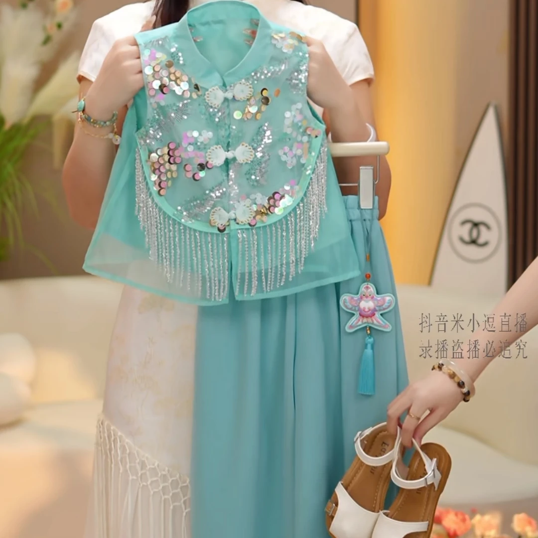 【米小逗】女童国风2025薄款套装夏季新中式中国风裙裤时髦国潮k051