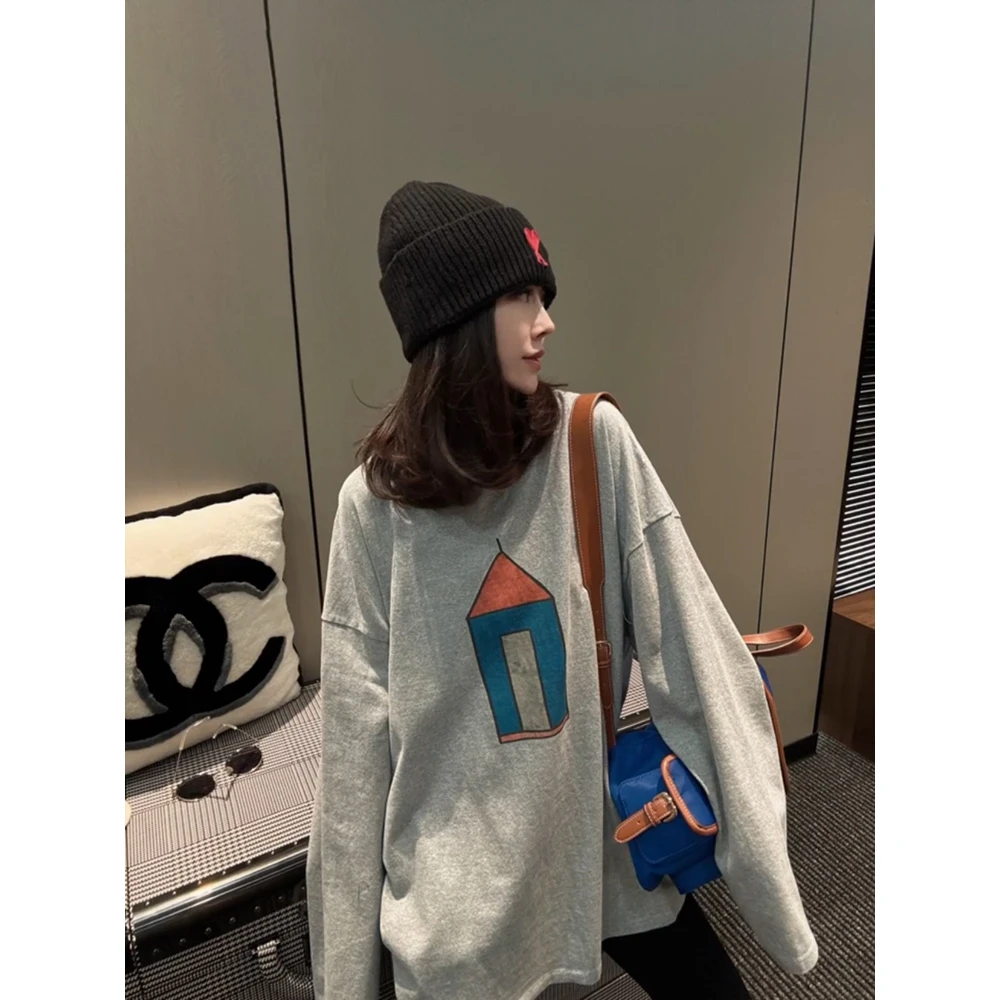 欧洲站设计感卡通印花长袖T恤女2025早秋新款独特别致打底衫上衣