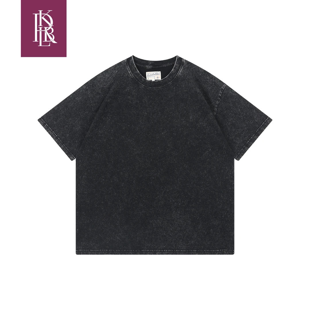 蓝布屋街头复古做旧炒色宽松T恤230克新疆棉圆领短袖KBJTEE004