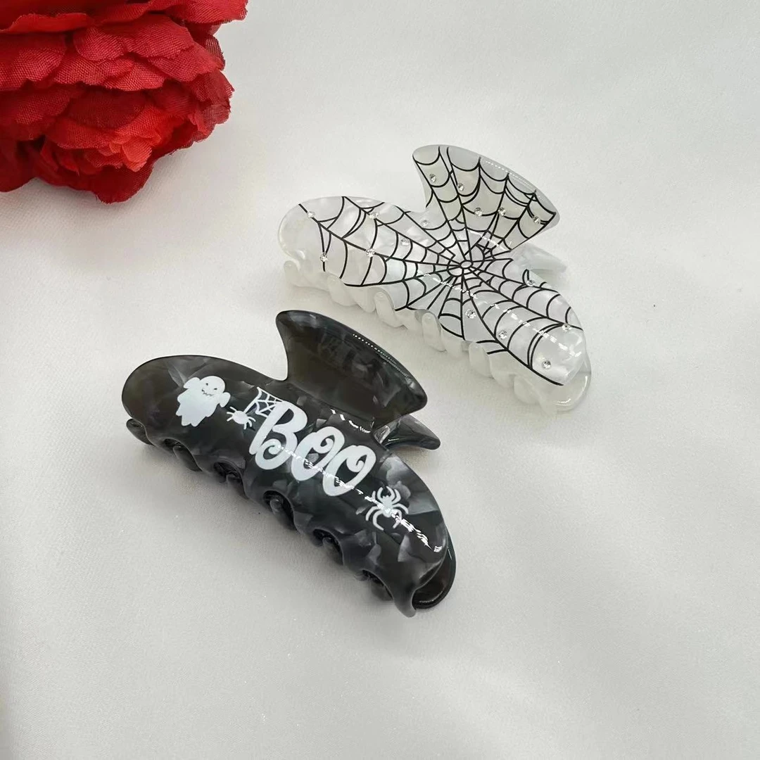 欧美ins风字母后脑勺鲨鱼夹万圣节甜酷风抓夹简约发饰选醋酸贴钻