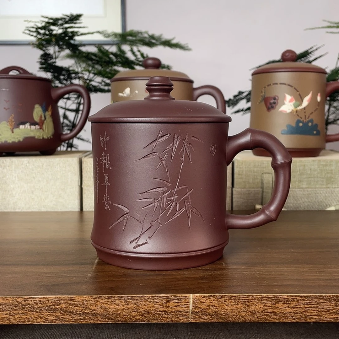 紫砂茶杯竹报平安500cc