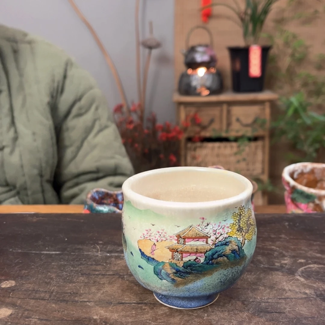 瓷片景德镇柴烧手绘杯