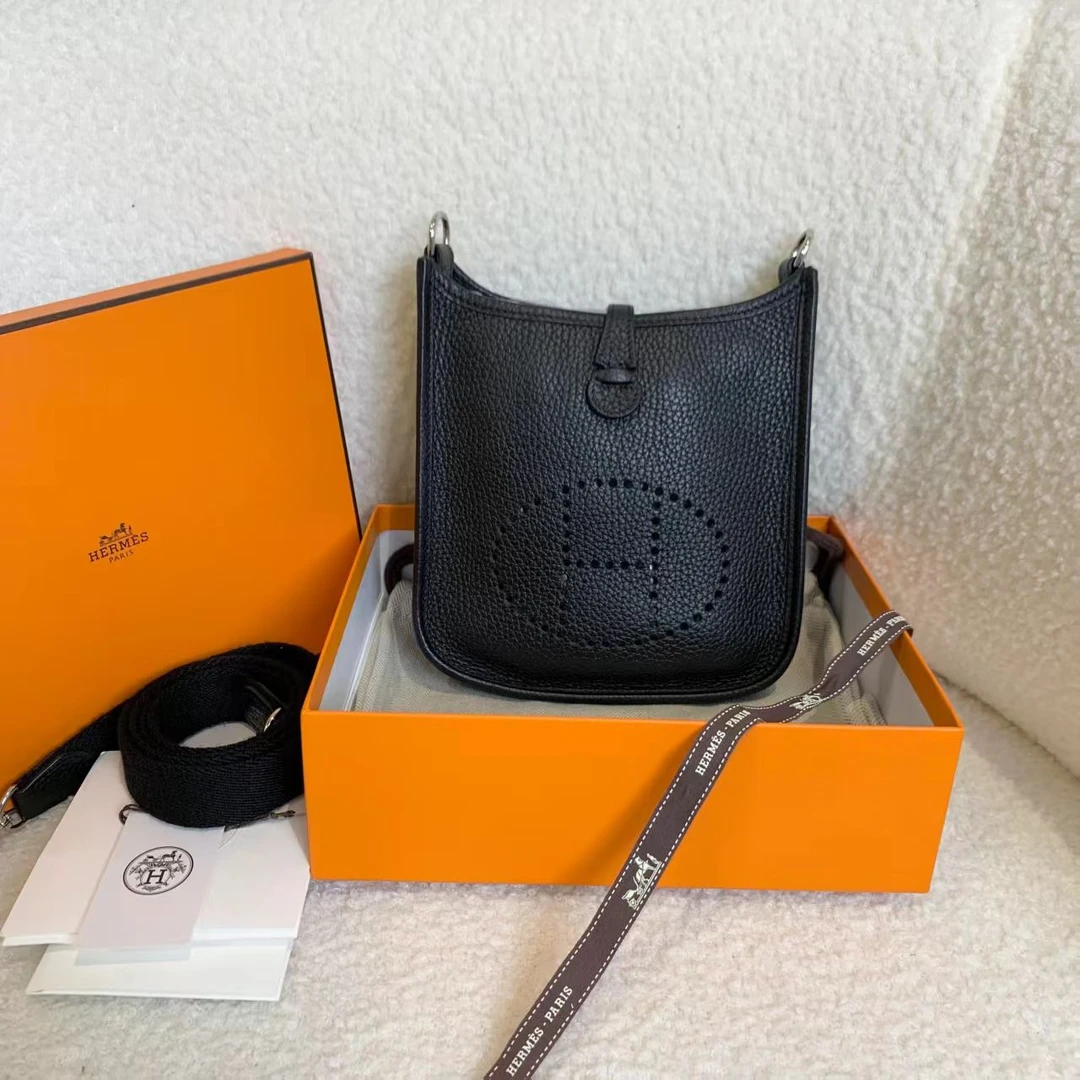 99新 Hermes/爱马仕 壹臻/黑银mini伊芙琳 Z刻 tc /95304452