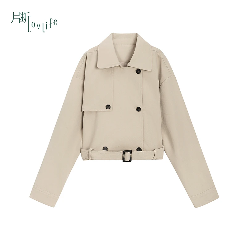 片断风衣女新款翻领时尚通勤系带收腰美拉德气质复古设计外套