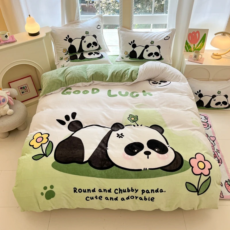 冬季加厚牛奶绒四件套大版印花双面绒宝宝绒法莱绒保暖儿童三件套