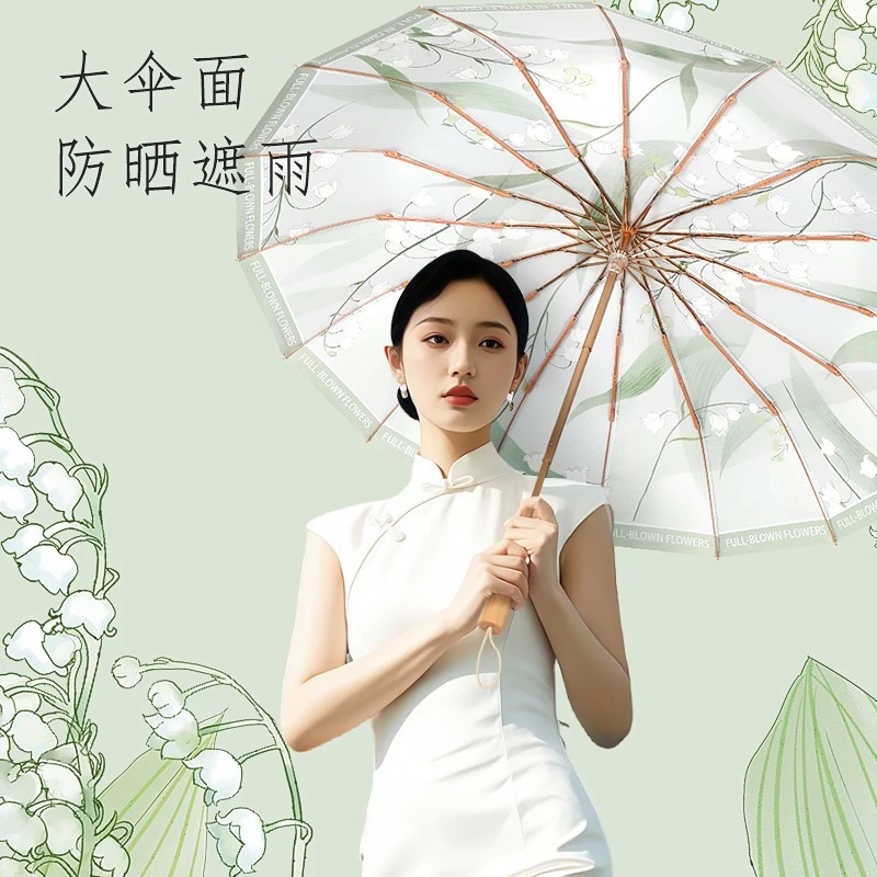 16骨彩胶防晒伞复古设计晴雨两用遮阳伞防紫外线太阳伞可爱小清新