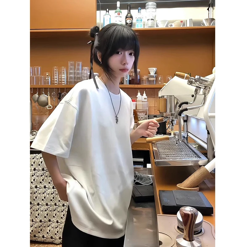 707同款白色美式短袖男夏季小领口纯棉重磅t恤cleanfit宽松半截袖