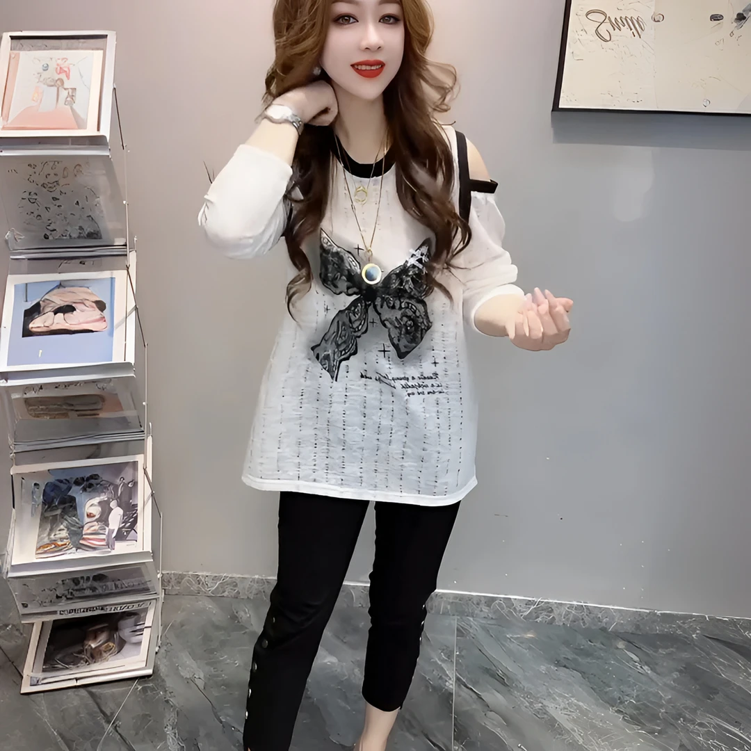 2025早秋新款韩版时尚百搭休闲气质洋气显瘦蝴蝶结网红百搭针织衫