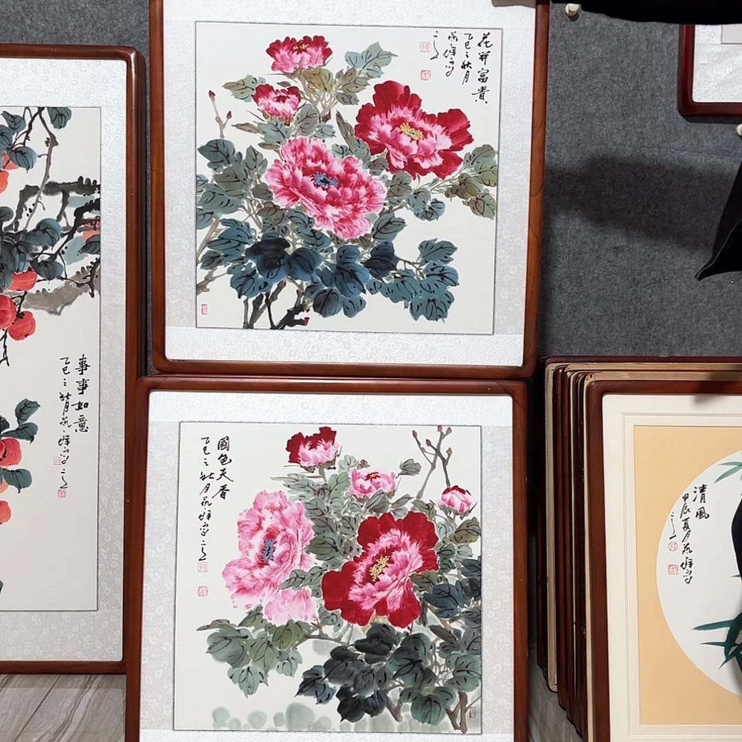 国画书画作品带框63×63