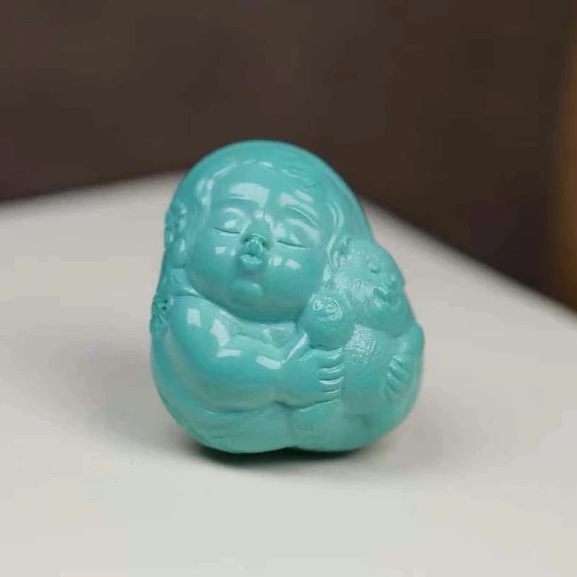 玉小满绿松石原矿抱熊嘟嘟嘴童趣吊坠26*23*16.7