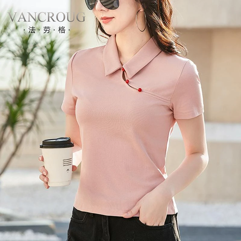 法劳格短袖t恤女2025新款夏季新中式正肩修身显老钱风松弛感女
