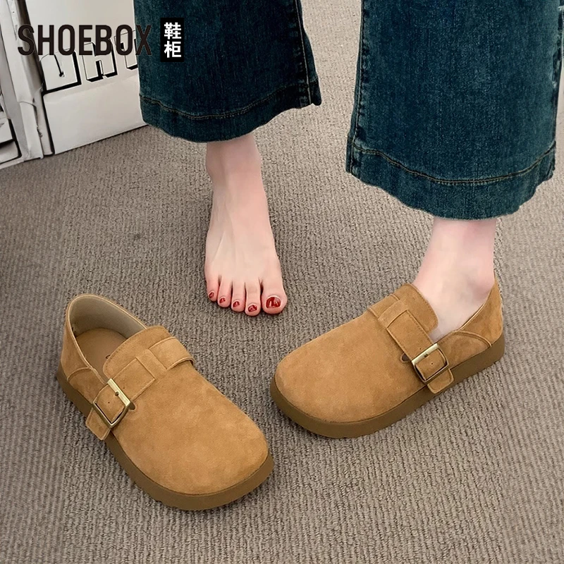 SHOEBOX鞋柜厚底勃肯鞋女鞋2025新款一脚蹬懒人单鞋全包吐司鞋