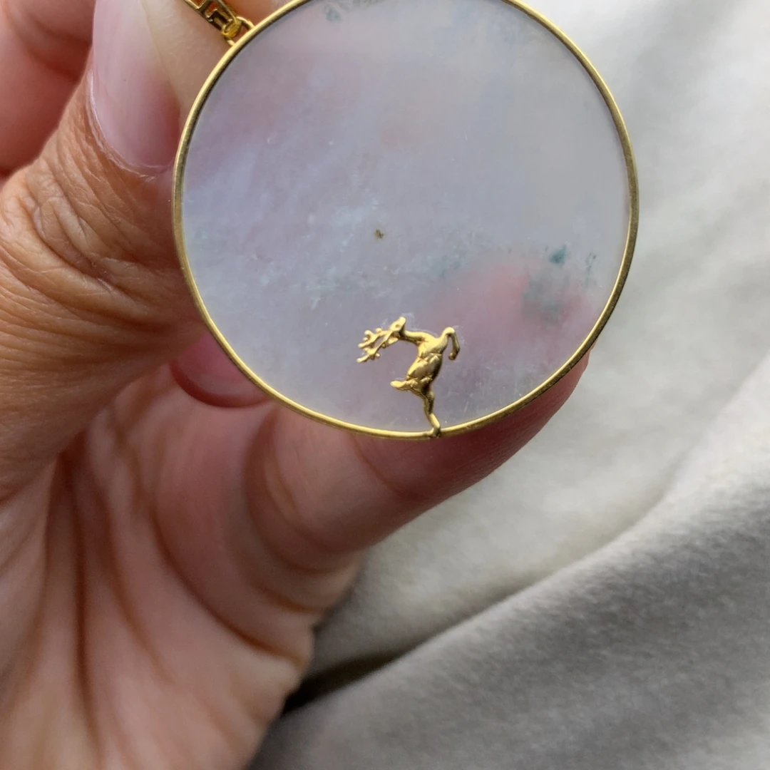 翡翠18K金镶嵌吊坠(不含链)圆牌无事牌